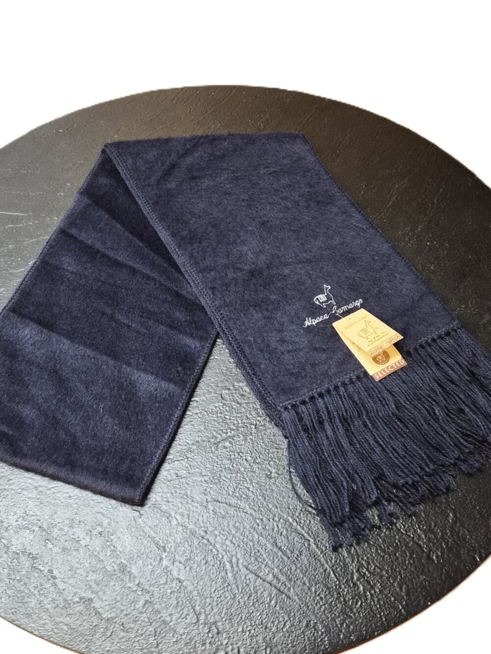VTG Alpaca Camargo Scarf Navy Blue Made in Peru NOS Quiet Luxury Hygge Old Money